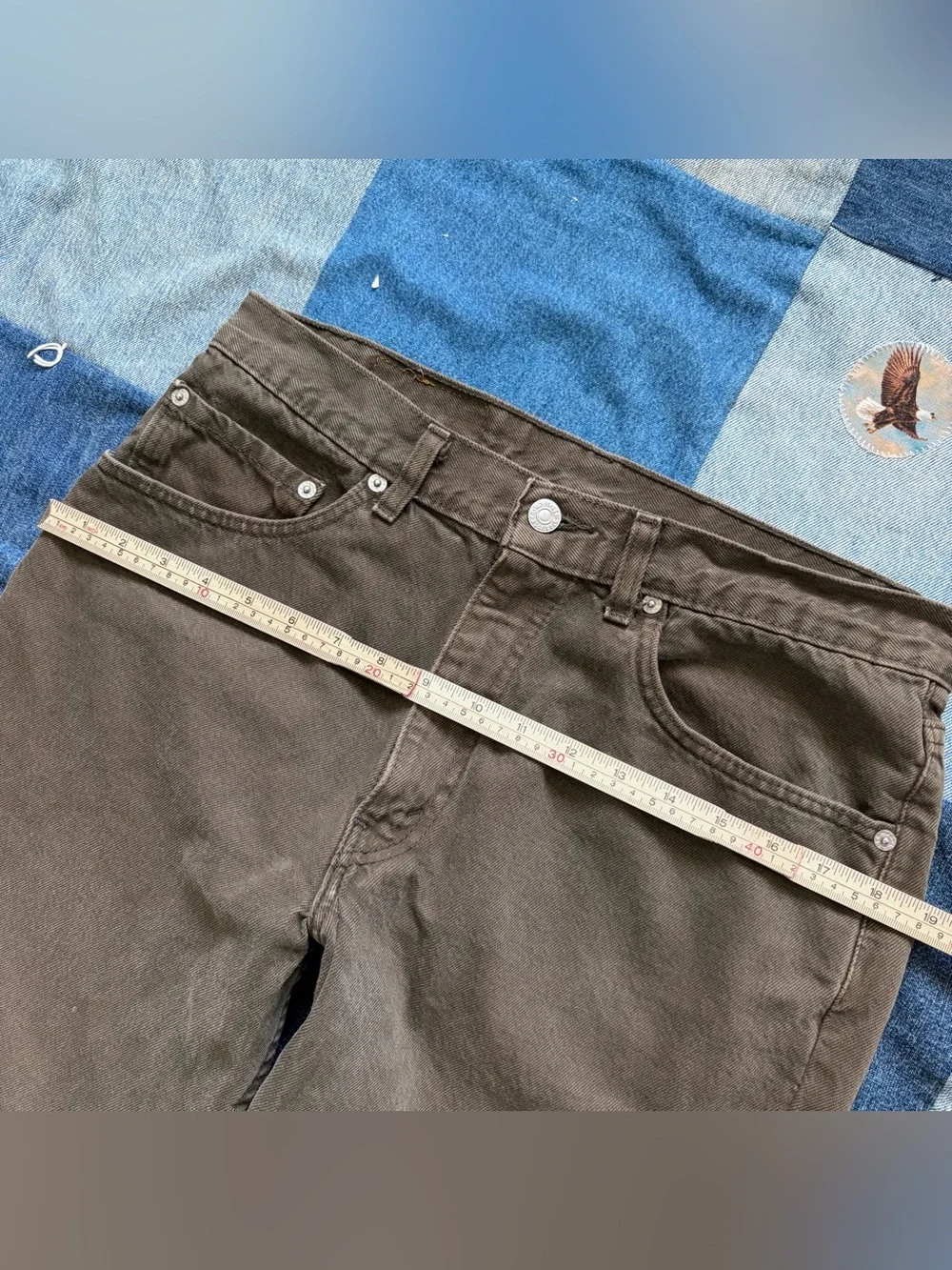 vintage levi’s 550 denim pants army green made in usa relaxed fit 32x28